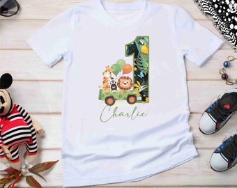 Happy birthday  Personalised SAFARI THEMED  number / name t shirt Toddler Kids Nightwear Christmas Eve Xmas birthday