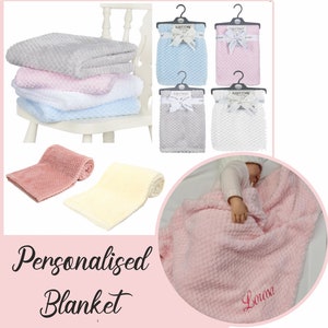 Personalised embroidered baby waffle blankets 90cm 5 colors super soft image 2