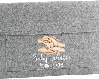 Personalised Parents hand baby feet  Pregnanacy/Maternity Notes folder | New Baby | Rainbow baby | IVF Journey | Document Folder|