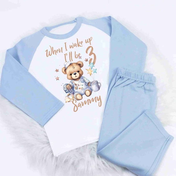 Cuando me despierte, seré un conjunto de pijama/pantalones cortos personalizado con diseño de osito lindo pm5, ropa de dormir para niños pequeños, pijamas de Nochebuena, cumpleaños y sala de estar.