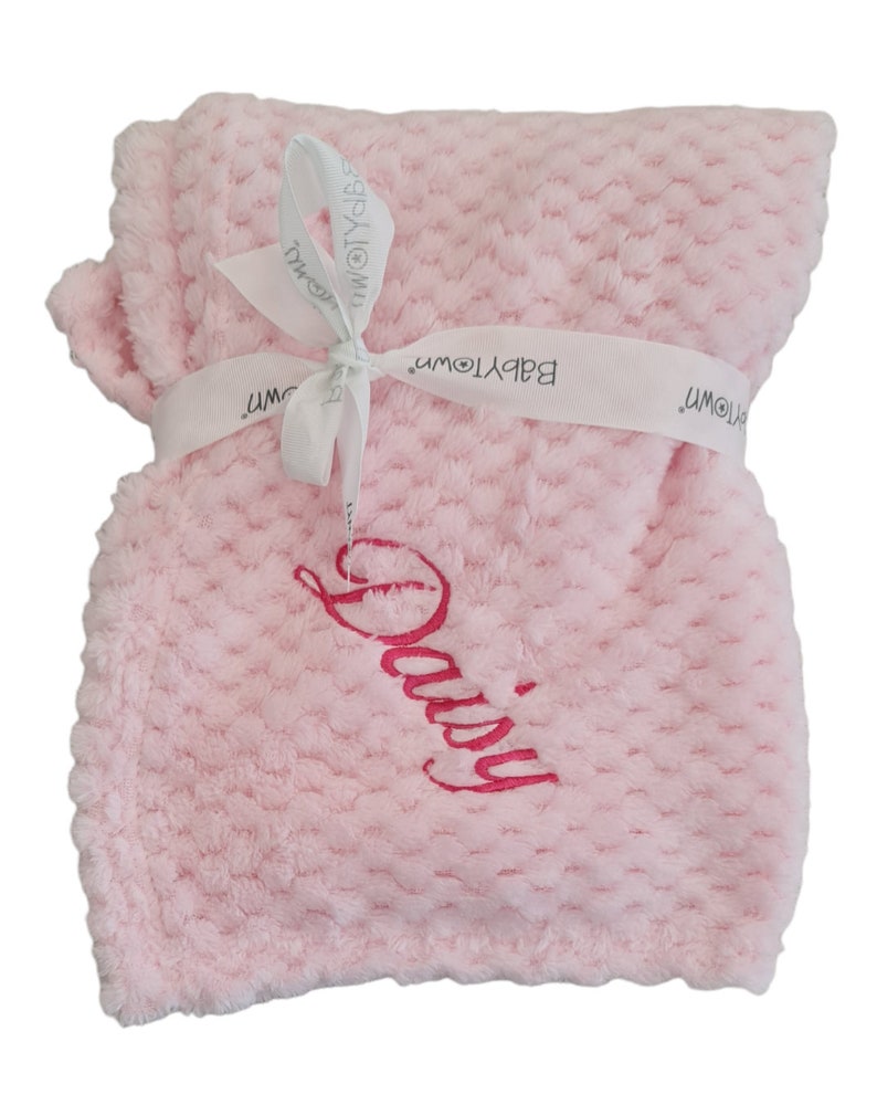 Personalised embroidered baby waffle blankets 90cm 5 colors super soft Pink