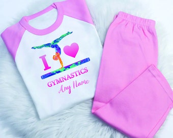 I love gymnastics  bar girl PJ'S/short sets Set Toddler Kids Nightwear Christmas Eve Xmas birthday lounge pyjamas
