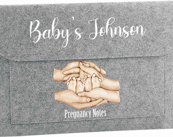 Personalised hands feet TWINS  Pregnanacy/Maternity Notes folder | New Baby | Rainbow baby | IVF Journey | Document Folder|
