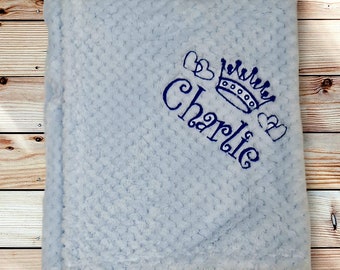 Personalised embroidered baby waffle crown / heart blankets 90cm 5 colors super soft