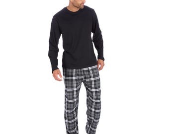 Personalised/Plain Mens balk-grey check Pyjama Set Loungewear Embroidered Lounge Set Gift Valentine's Father's Day Present Boyfriend j4b2215