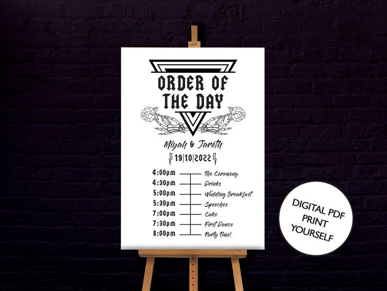 DIGITAL FILE Wedding Order of the Day Sign / Poster Until Death Rock n Roll image 1