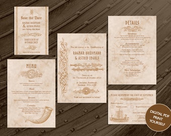 DIGITAL FILE Wedding Set - Viking Themed Wedding / Handfasting/ Party Invitation Set