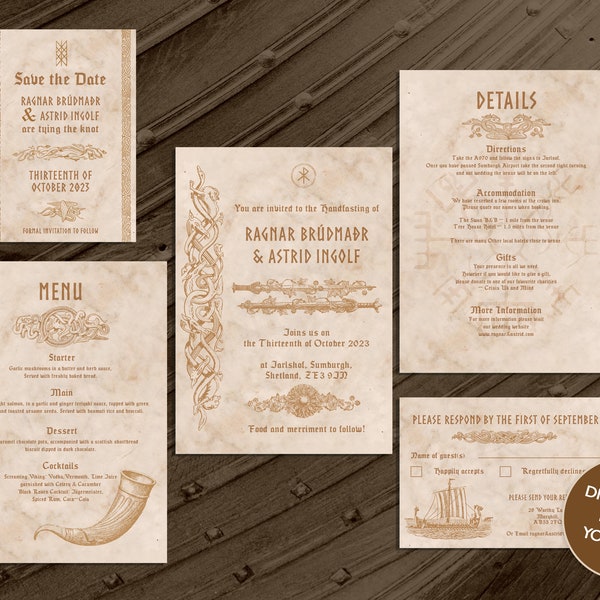 DIGITAL FILE Wedding Set - Viking Themed Wedding / Handfasting/ Party Invitation Set