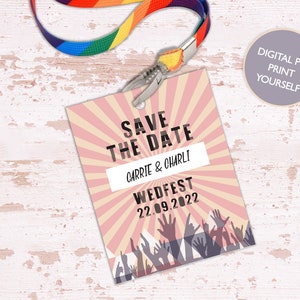 DIGITAL FILE Wedfest- festival wedding lanyard ticket Save the Date
