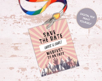 DIGITAL FILE Wedfest- festival wedding lanyard ticket Save the Date