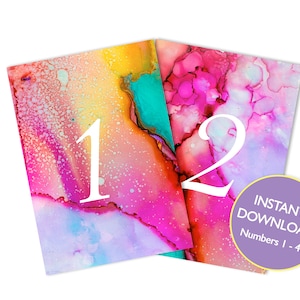 DIGITAL FILE Watercolour Table Numbers Instant Download