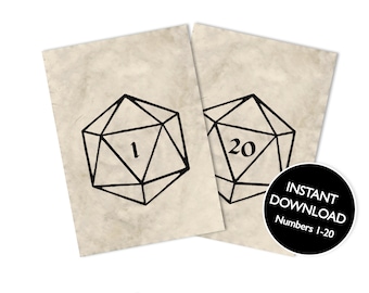 DIGITAL FILE Dungeons & Dragons D20 Table Numbers Instant Download