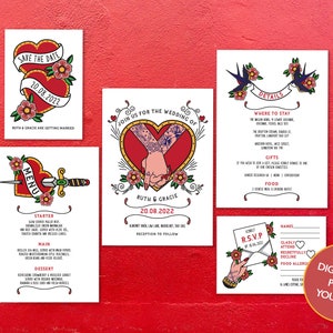 DIGITAL FILE Wedding Invitation Set - Traditional Tattoo Female Hands