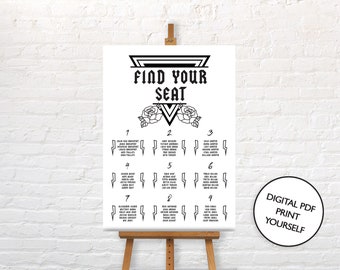 DIGITAL FILE Wedding Table Plan Sign / Poster - Roses and Lightning - Gothic Rock n Roll