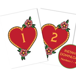 DIGITAL FILE Tattoo Heart Table Numbers Instant Download