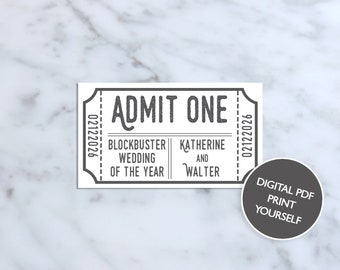 DIGITAL FILE Admit One Personalised Wedding Cinema Ticket