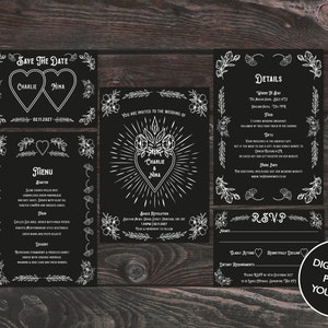 DIGITAL FILE Wedding Invitation Set - Floral Heart Tattoo