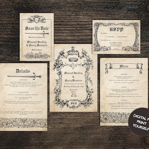 DIGITALE DATEI Hochzeits-Set - Mittelalterliche rustikale Hochzeitseinladung