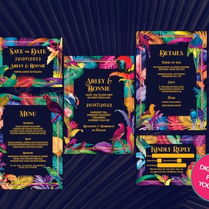 DIGITAL FILE Wedding Set - Tropical Neon Birds