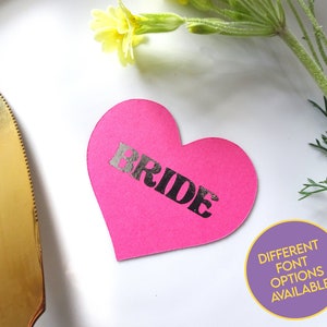 Heart Shaped Place Names - Hot Pink with Silver or Gold Foil - Wedding Guest Place Names - Paper & Foil