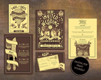 DIGITAL FILE Wedding Set - Steampunk Themed Wedding Invitation Set Man & Woman