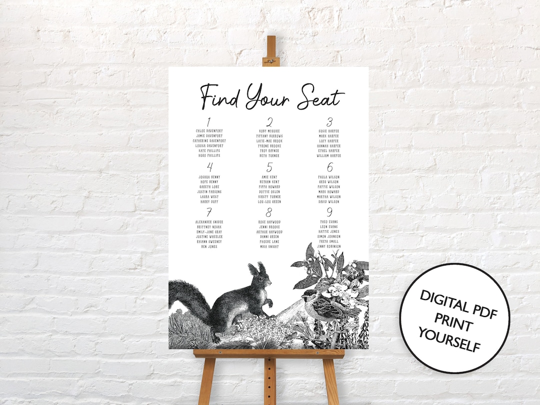 DIGITAL FILE Wedding Table Plan Sign / Poster - Vintage Woodland - Etsy