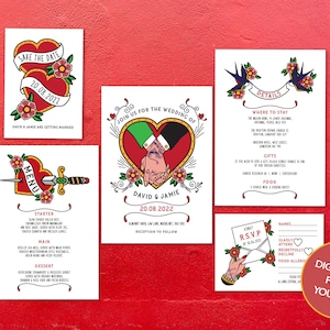DIGITAL FILE Wedding Invitation Set - Traditional Tattoo Male Hands