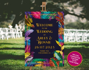 Printed Wedding Welcome Sign -Neon Tropical Birds