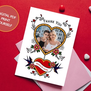 ARCHIVO DIGITAL Tarjeta de agradecimiento de boda de tatuaje tradicional Postal