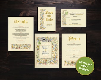 DIGITAL FILE Wedding Set - Medieval Fairytale Themed Wedding Invitation