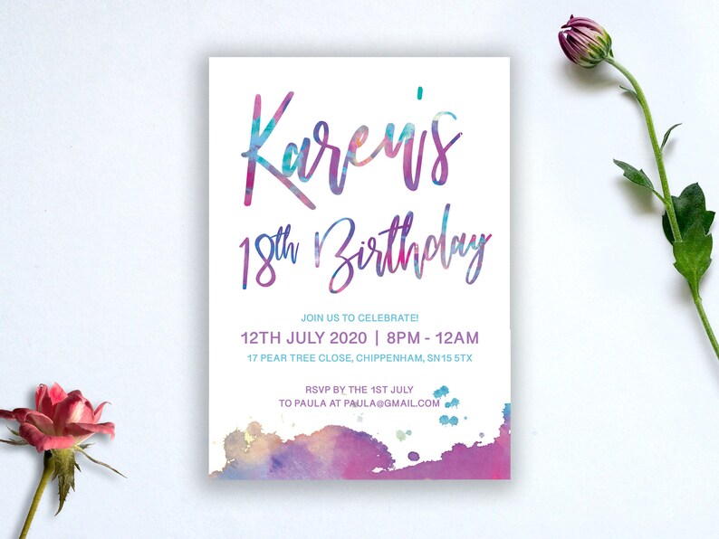 Colour Splash PRINTABLE DIGITAL Birthday Party Invitation