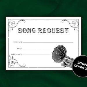 DIGITAL FILE Vintage Gramophone Wedding Song Request Card Instant Download