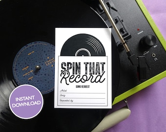 DIGITAL FILE Vinyl Record Wedding Song Request Card Instant Download