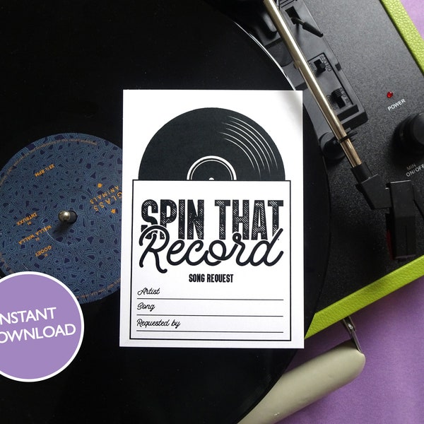 DIGITAL FILE Vinyl Record Wedding Song Request Card Instant Download