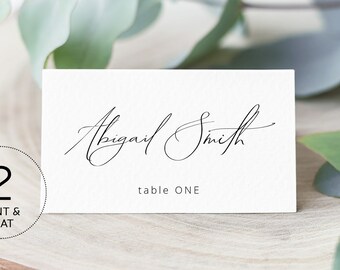 Minimalist Modern Calligraphy Place Card Template, Printable DIY Wedding Bridal Escort Card, 100% Editable Table Name Cards, Download, 011