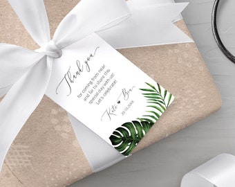 Tropical Wedding Favor Tag, Palm Leaf Monstera Thank You Tag, Beach Bridal Shower, Welcome Bag Label, 100% Editable, Printable, Download 002