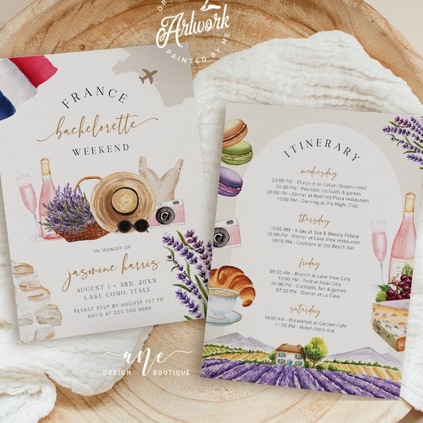 France Bachelorette Party Invite Itinerary Template, Provence Trip, Editable French Birthday Weekend Invitation Printable Download DIY 038