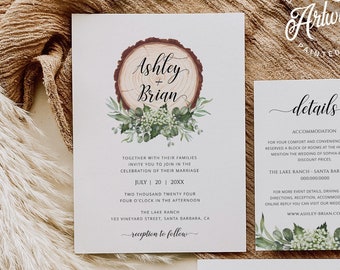 Hand Painted Rustic Wedding Invitation Set Editable Template, Printable Country Barn Wedding Stationery Suite Original Artwork, Download 018