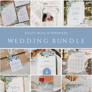 Hand Painted Blue Hydrangea Wedding Stationery BUNDLE 61 Templates, Editable Floral Invitation, Spring Wedding Printable Signs Download 019
