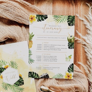 Tropical Bachelorette Itinerary Template, Monstera Palms Beach Party Weekend Program, Printable Mexico Hawaii Luau Digital Download DIY 002f