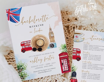 London Trip Bachelorette Party Itinerary Template, Editable Birthday Weekend Invitation England, Wedding Shower Program Printable Download