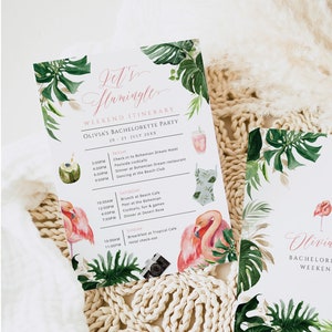 Let&#39;s Flamingle Bachelorette Itinerary Template, Tropical Bridal Shower Weekend Program Printable, Editable Birthday Agenda DIY Download 027