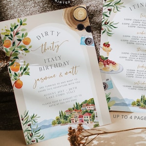 Italienische Geburtstagseinladung Reiseplan, Dirty Thirty Lake Como Reise, bearbeitbare Bachelorette Wochenende Einladung Printable Download DIY 037