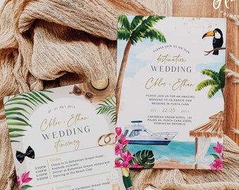 Tropical Beach Destination Wedding Invitation Itinerary Template, Printable Punta Cana Hens Party Order of Events, Digital Download DIY 002b