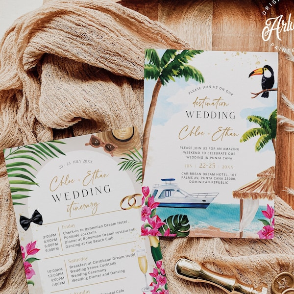 Tropical Beach Destination Wedding Invitation Itinerary Template, Printable Punta Cana Hens Party Order of Events, Digital Download DIY 002b