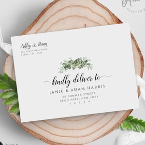 Rustic Greenery Wedding Printable Envelope Address Template, Eucalyptus Baby&#39;s Breath, Forest Wood Country Barn, Editable, Download DIY 018