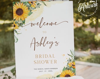 Bohemian Sunflower Bridal Shower Welcome Sign Printable Template, Editable Barn Rustic Bridal Shower Reception Poster, A1 A2 24x36 18x24 028