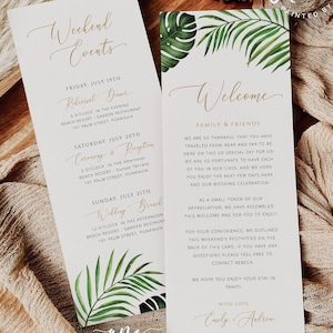 Hand Painted Tropical Welcome Letter Itinerary Template, Beach Editable Wedding Order of Events, Welcome Bag Printable, Digital Download 002