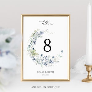 Dusty Blue Wedding Table Number Template, Printable Rustic Wedding Table Decor Seating Card, Winter Country Barn , Editable DIY Download 026