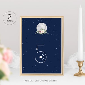Modello numeri tavolo nuziale luna celeste, carta tavolo nuziale cielo notturno stellato, geometria sacra, spazio galattico, modificabile stampabile fai da te 022